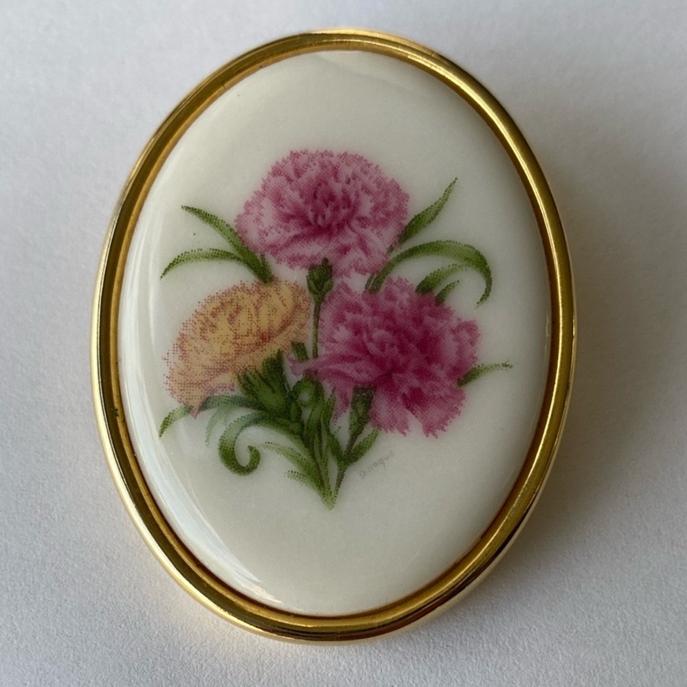 Vintage Floral Porcelain Brooch